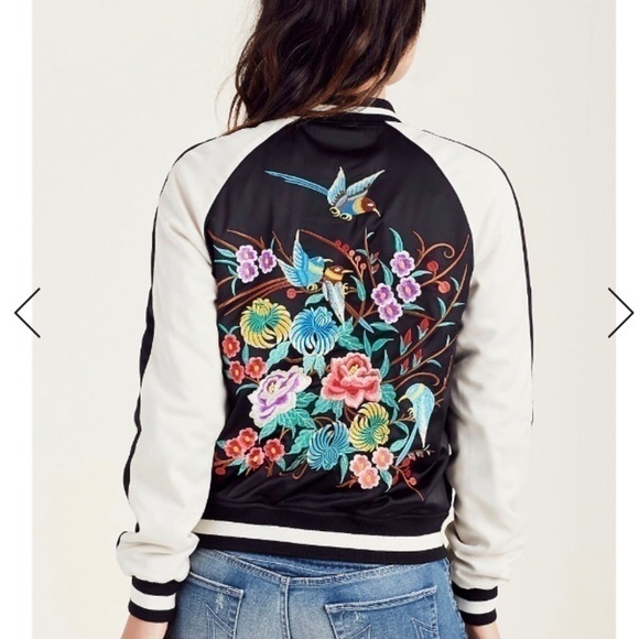 TRUE RELIGION Embroidered Satin Bomber Jacket Size XS - Picture 2 of 13
